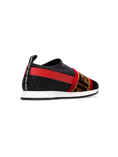 Shop Fendi Black, Red And Brown Colibri Leather And Mesh Sneakers