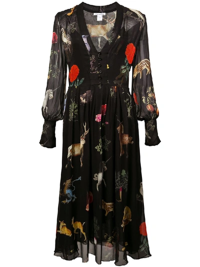 Shop Oscar De La Renta Long-sleeve Flared Dress - Black
