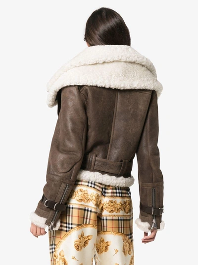 Shop Burberry Cropped And Belted Aviator Jacket  In Brown