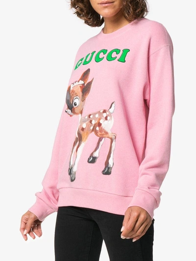 Shop Gucci Logo Bambi Print Cotton Sweatshirt - Pink & Purple