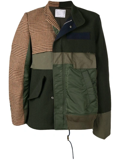 Shop Sacai Patchwork Jacket In Green