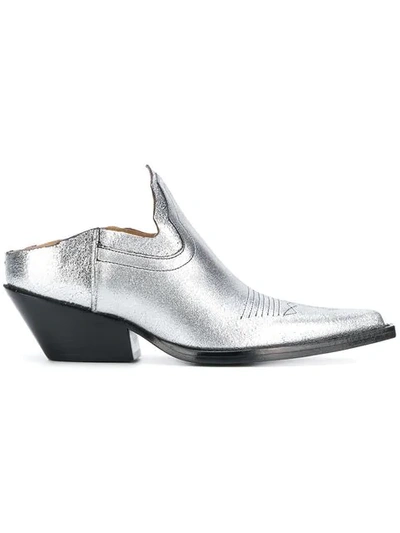 Shop Maison Margiela Pointed Mules In H4391 Silver