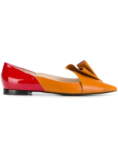 Shop Delpozo Pleated Ballerina Shoes In Orange