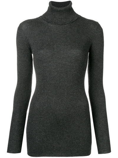 Shop Iris Von Arnim Roll Neck Ribbed Sweater - Grey