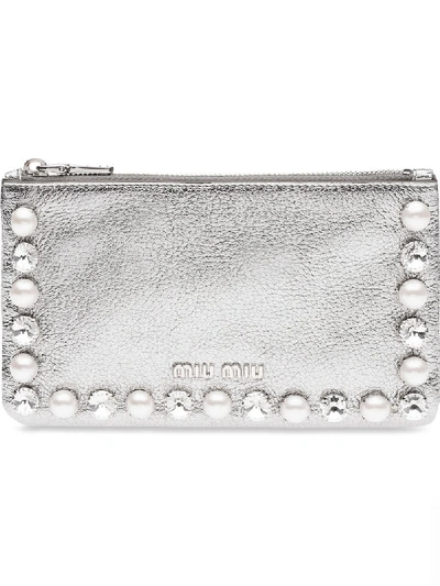 Shop Miu Miu Madras Envelope Pouch In Metallic