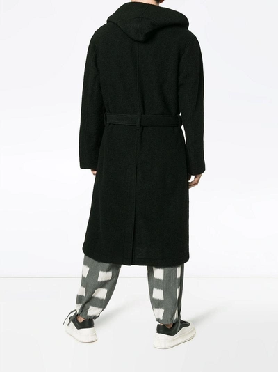 Shop Yohji Yamamoto Long Hooded Wool Mix Coat In Black