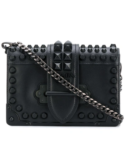 Shop Prada Studded Cahier Cross-body Bag - Black