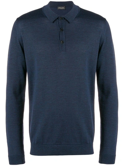 Shop Roberto Collina Long Sleeve Polo Shirt - Blue