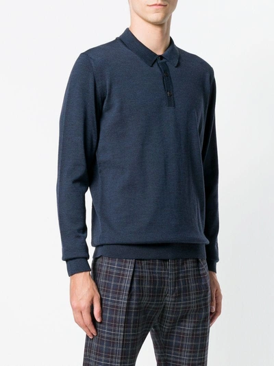 Shop Roberto Collina Long Sleeve Polo Shirt - Blue