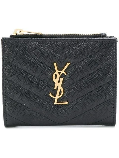 Shop Saint Laurent Monogram Quilted Wallet In Black