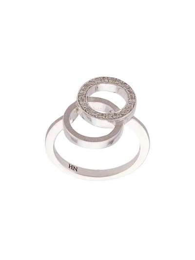 Shop Hadar Nornberg 18kt White Gold Stud Detail Layered Ring In Grey