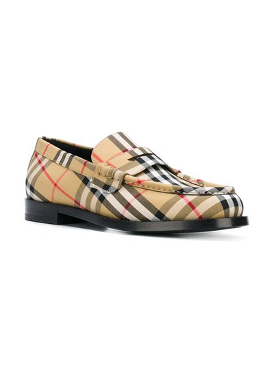 Shop Burberry Vintage Check Cotton Loafers In Yellow & Orange