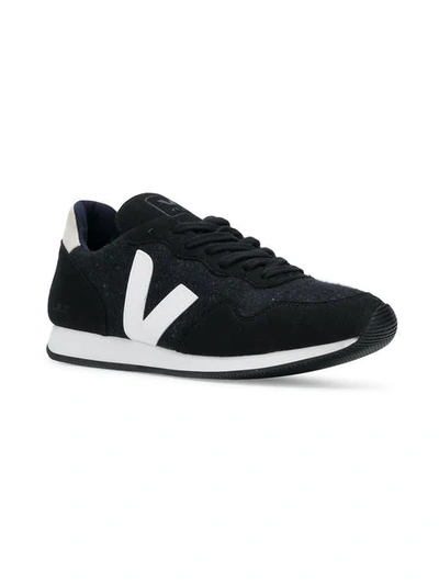 Shop Veja Contrast Logo Sneakers - Black