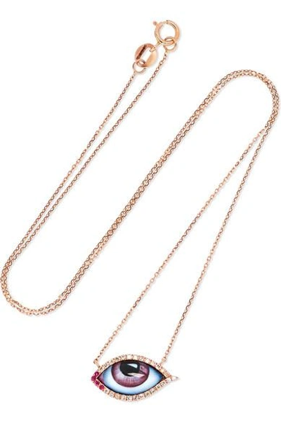 Shop Lito Tu Es Partout 14-karat Rose Gold, Enamel And Multi-stone Necklace