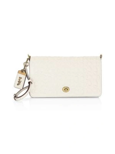 Shop Coach Signature Embossed Leather Crossbody Bag In Chalk