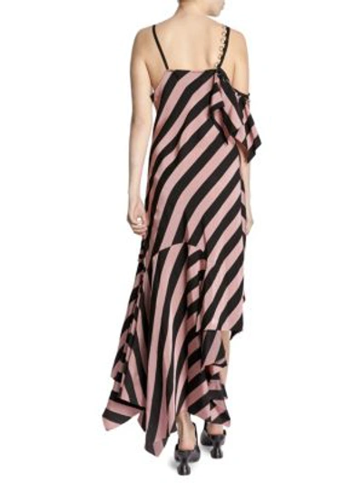 Shop Marques' Almeida Asymmetrical Striped Midi Dress In Pink Black