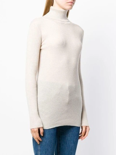 Shop Iris Von Arnim Ribbed Knit Roll Neck Sweater - Neutrals