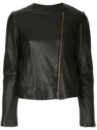 Shop Vince Asymmetric Leather Jacket In Black