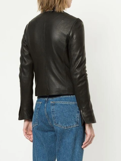 Shop Vince Asymmetric Leather Jacket In Black