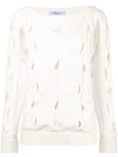 Shop Blumarine Cut Out Cable Sweater - White