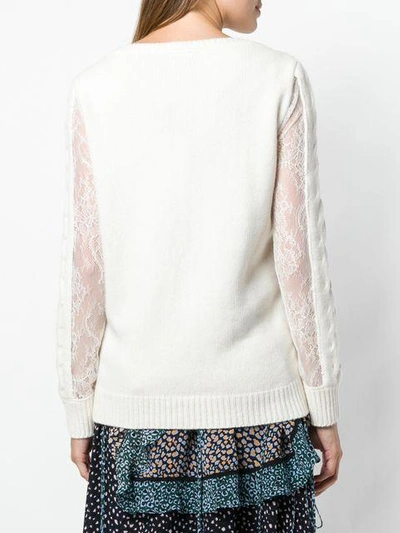 Shop Blumarine Cut Out Cable Sweater - White