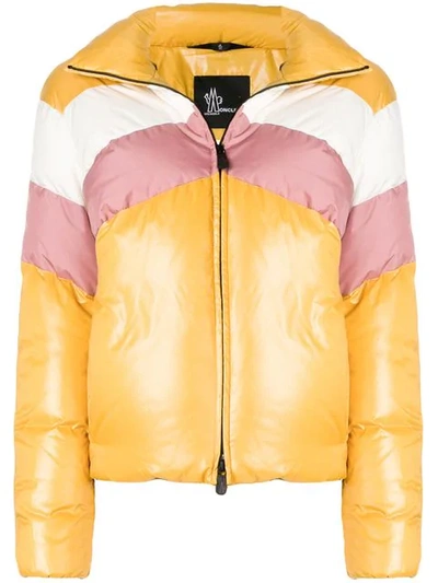 Shop Moncler Tricolour Puffer Jacket In Yellow