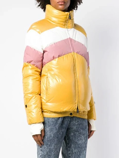 Shop Moncler Tricolour Puffer Jacket In Yellow
