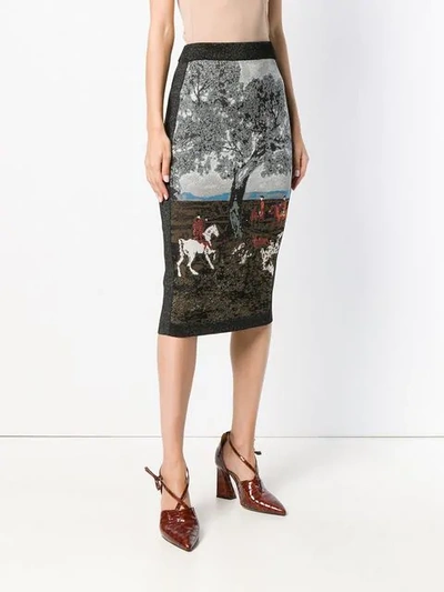 Shop Antonio Marras Intarsia Pencil Skirt - Grey