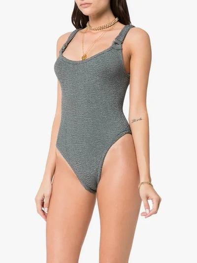 Shop Hunza G Isolde Domino Seersucker Swimsuit In Grey