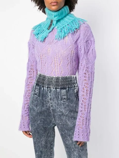 Shop Miu Miu Fringed Knit Collar - Blue