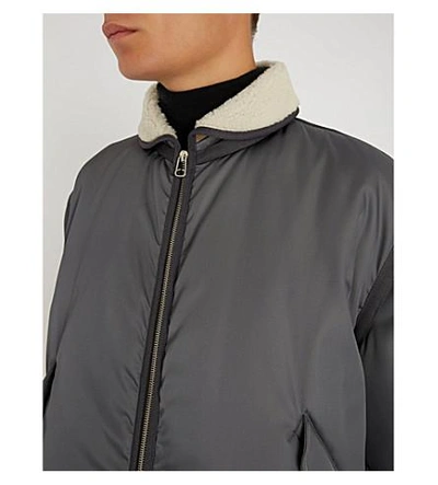 Shop Oamc Shearling-collar Shell Bomber Jacket In Grey