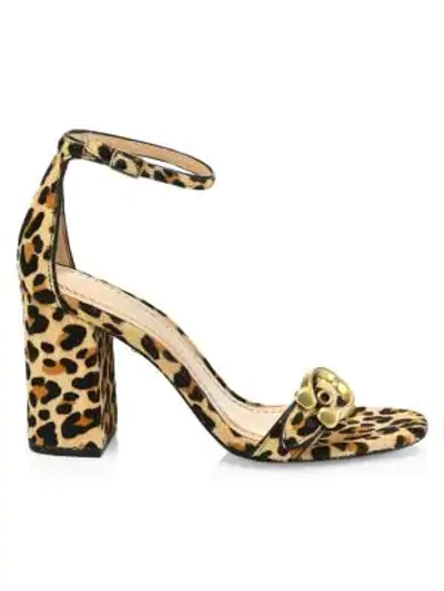 Shop Coach Maya Leopard Print Calf Hair Ankle-strap Sandals In Natural