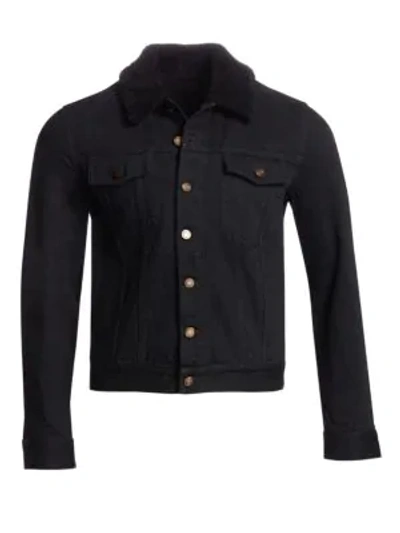 Shop Saint Laurent Shearling Denim Jacket In Black