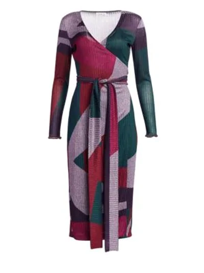 Shop Tanya Taylor Ellie Colorblock Wrap Dress In Berry Multi