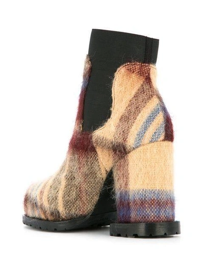 Shop Sacai Checked Ankle Boots In Brown