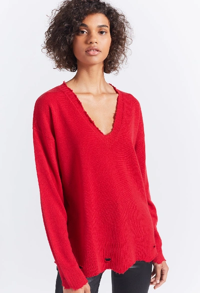Shop Current Elliott The Destroyed Cashmere Sweater In Horseguard Red