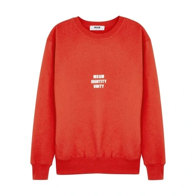 Shop Msgm Red Logo-print Cotton Sweatshirt