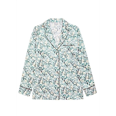 Shop Radice Elisabetha Silk Pyjama In Green Leafs - Top
