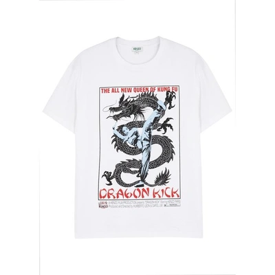 Shop Kenzo Dragon Kick White Cotton T-shirt