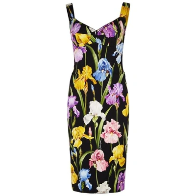 Shop Dolce & Gabbana Floral-print Silk-blend Dress In Black