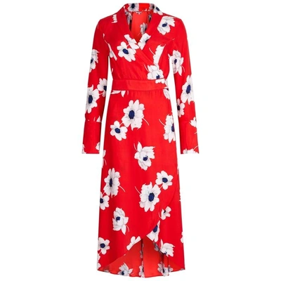 Shop Equipment Gowin Floral-print Silk Wrap Dress In Red