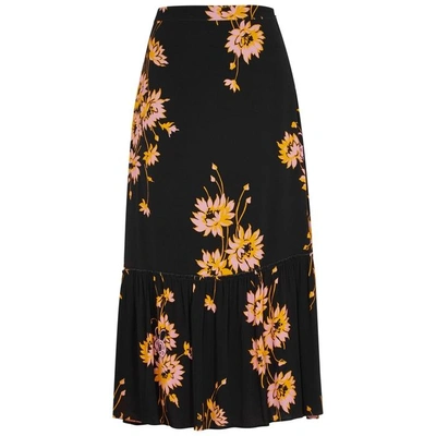 Shop Mcq By Alexander Mcqueen Black Floral-print Midi Skirt In Multicoloured
