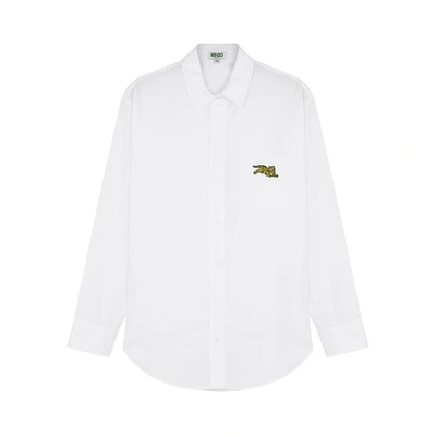Shop Kenzo Tiger-embroidered Cotton Poplin Shirt In White