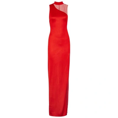 Shop Galvan Shadow Tulle And Jersey Gown In Red