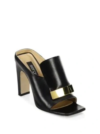 Shop Sergio Rossi Leather Sabot Mules In Black