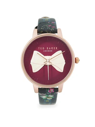 Shop Ted Baker Floral Leather-strap Watch