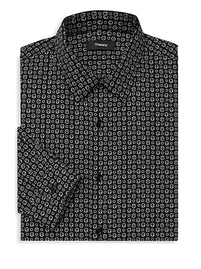 Shop Theory Printed Cotton Button-down Shirt In Black Multi