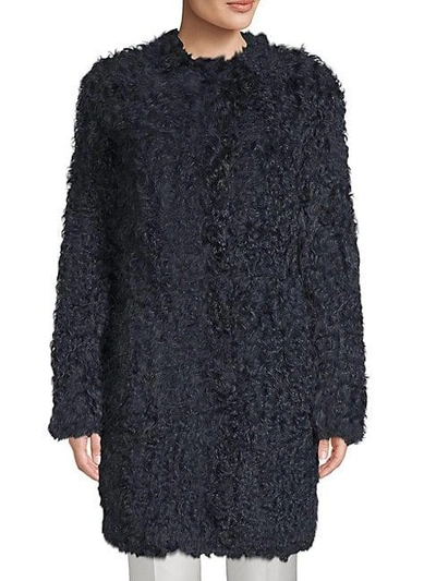 Shop Yves Salomon Sophisticated Shearling Coat In Blue