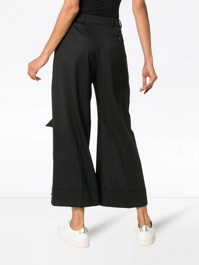 Shop Simone Rocha Bow Embellished Wool Blend Wide Leg Trousers - Black