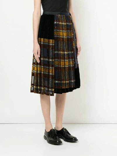 Shop Sacai Checked Pleated Skirt - Blue